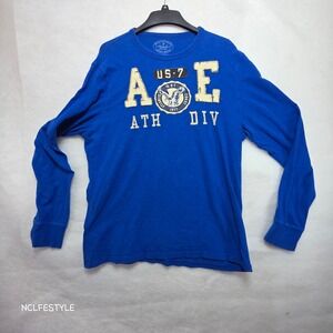 American Eagle Mens XXL Long Sleeve Graphic T-Shirt Blue Athletic Fit AEO 2964